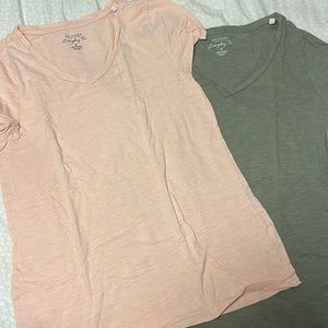 2 Pieces, Used Once, Sonoma Everyday Tee Small, Peach and Olive Green.
